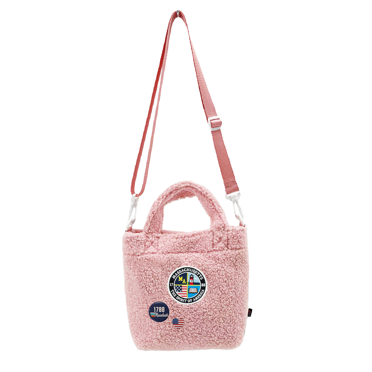 Massachusetts Sherpa Mini Tote Bag | Cozy Fleece Crossbody Travel Bag