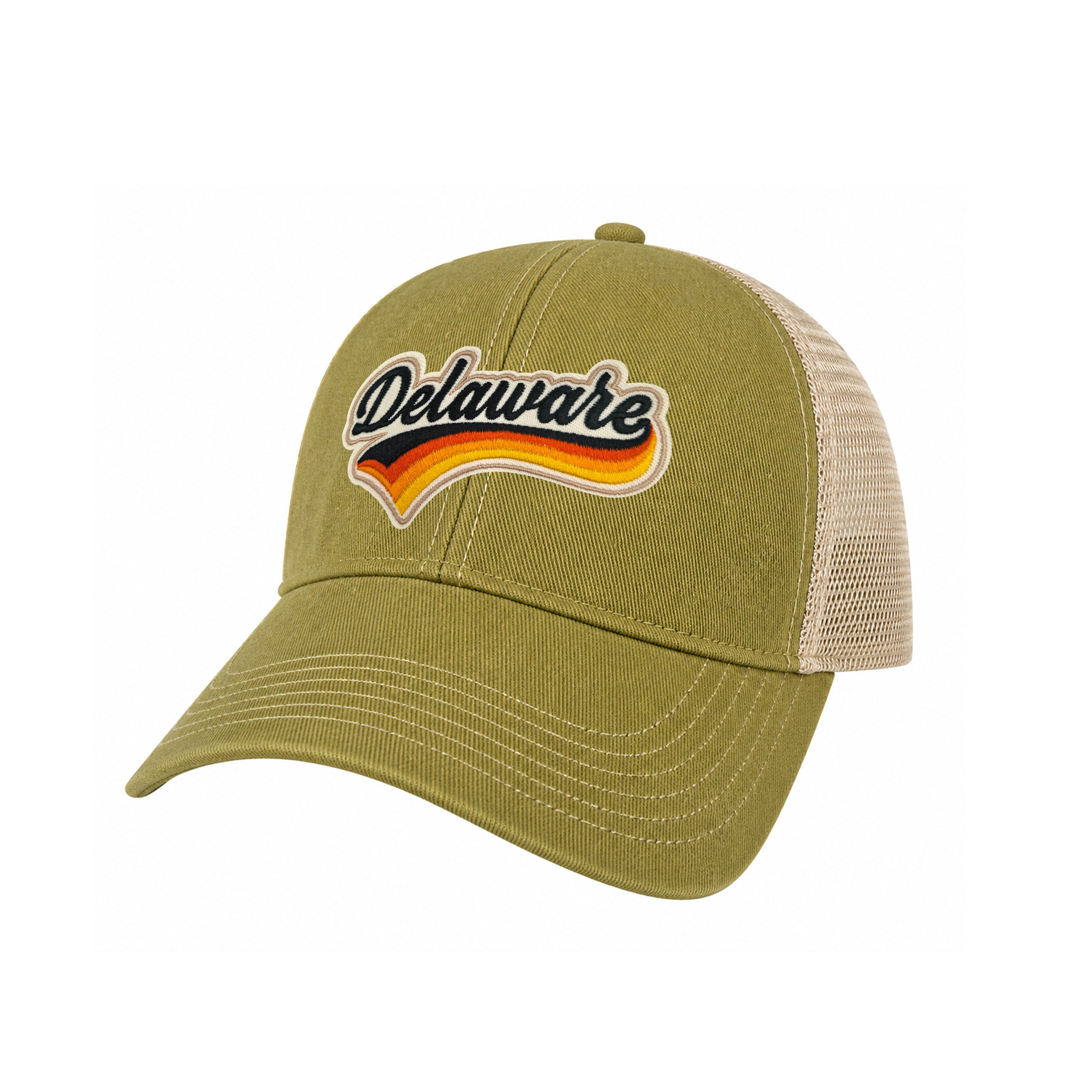 Delaware Vintage Dirty Washed Trucker Hat – Retro State Patch Mesh Snapback Baseball Cap