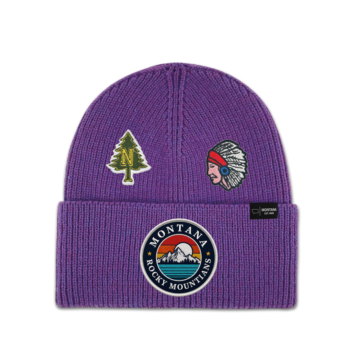 Montana Rocky Mountains Multi Patch Knit Beanie - Heritage Winter Hat