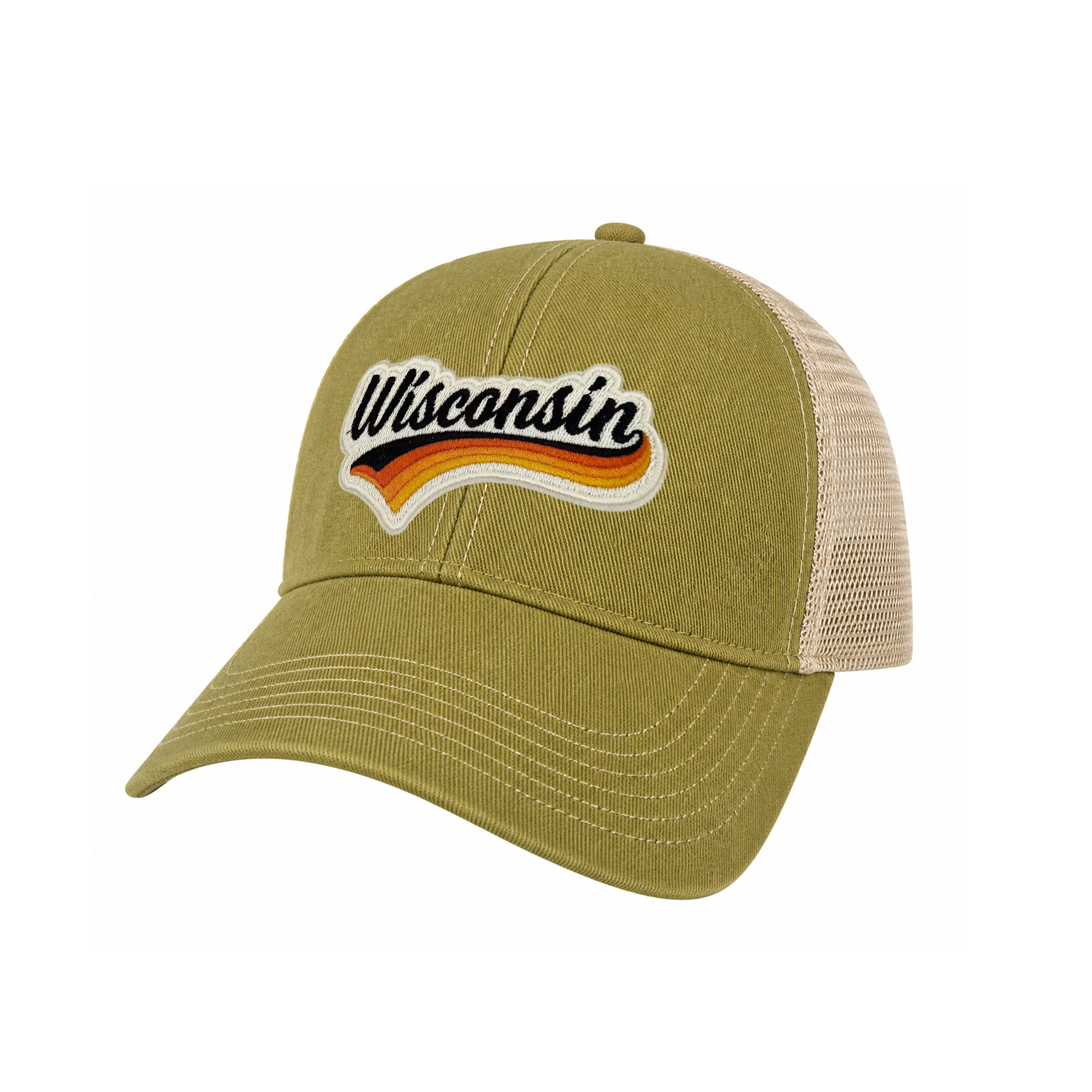 Wisconsin Vintage Dirty Washed Trucker Hat – Retro State Patch Mesh Snapback Baseball Cap