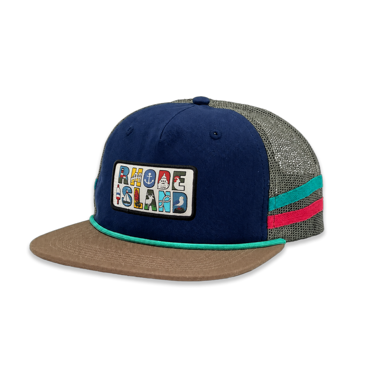 Rhode Island Side Stripe Baseball Cap | Illustrated Mesh Back Outdoor Hat