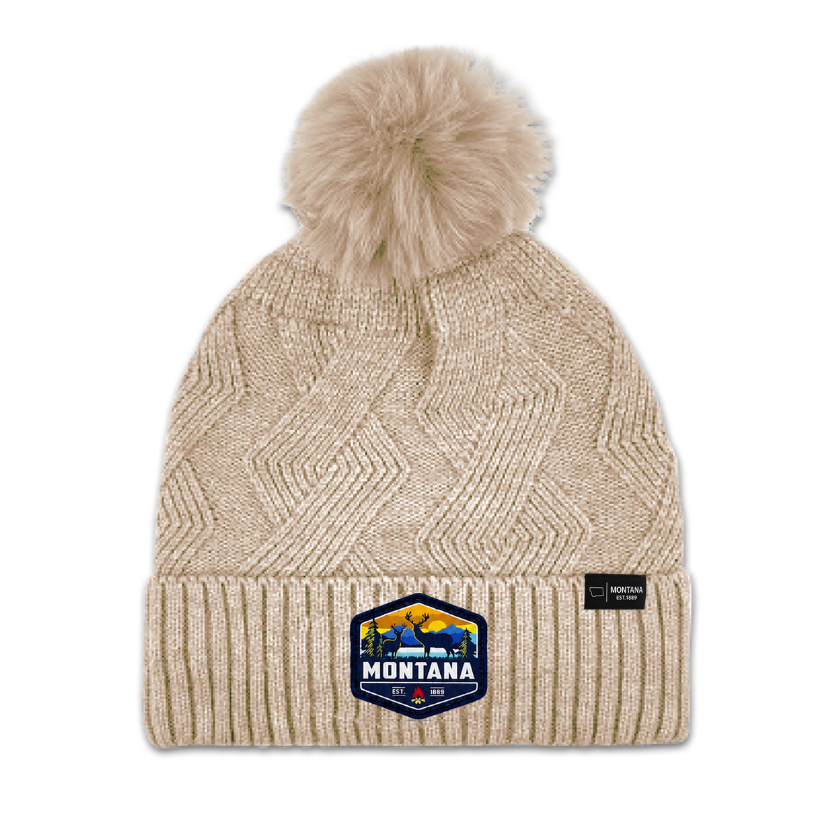 Montana Diamond Pom Knit Beanie - Fleece Lined Winter Hat