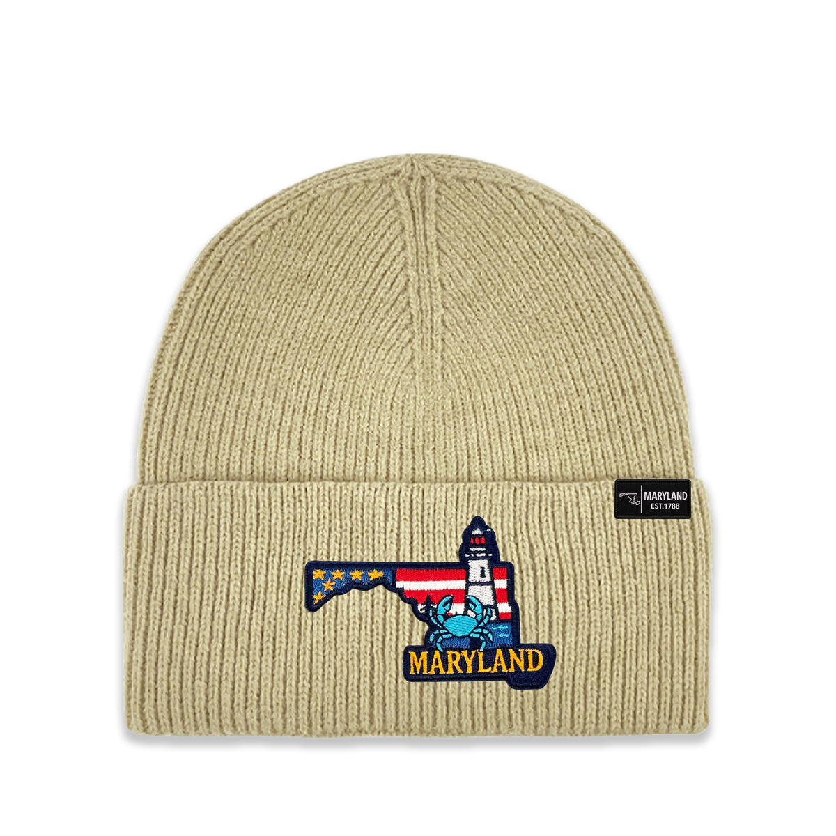 Maryland State Patch Beanie – Embroidered Cuffed Knit Hat