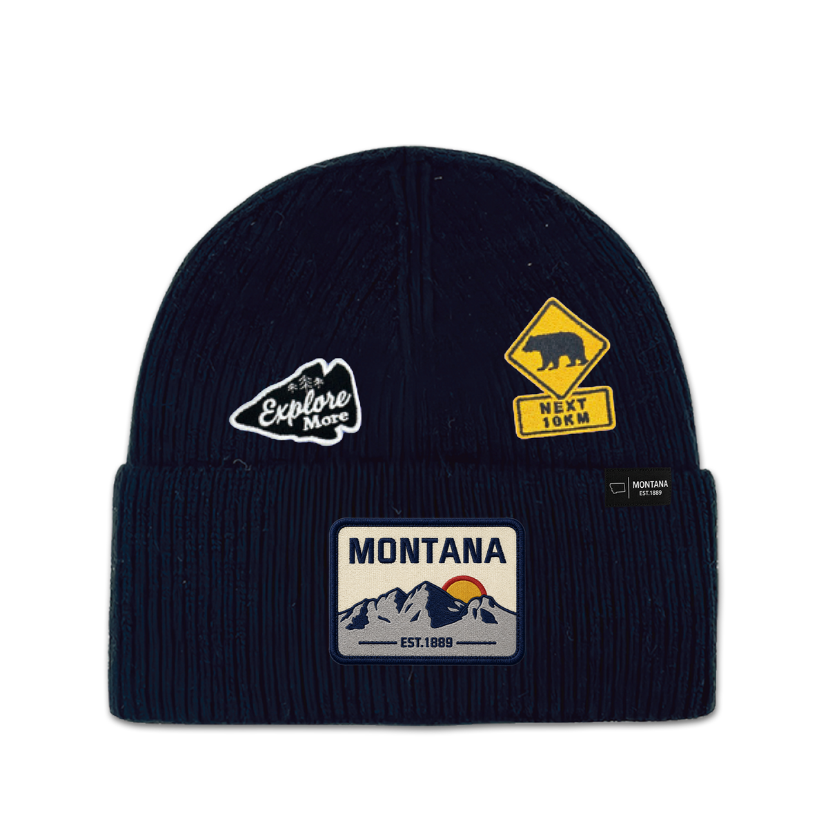 Montana Explore More Multi Patch Knit Beanie - Outdoor Adventure Hat