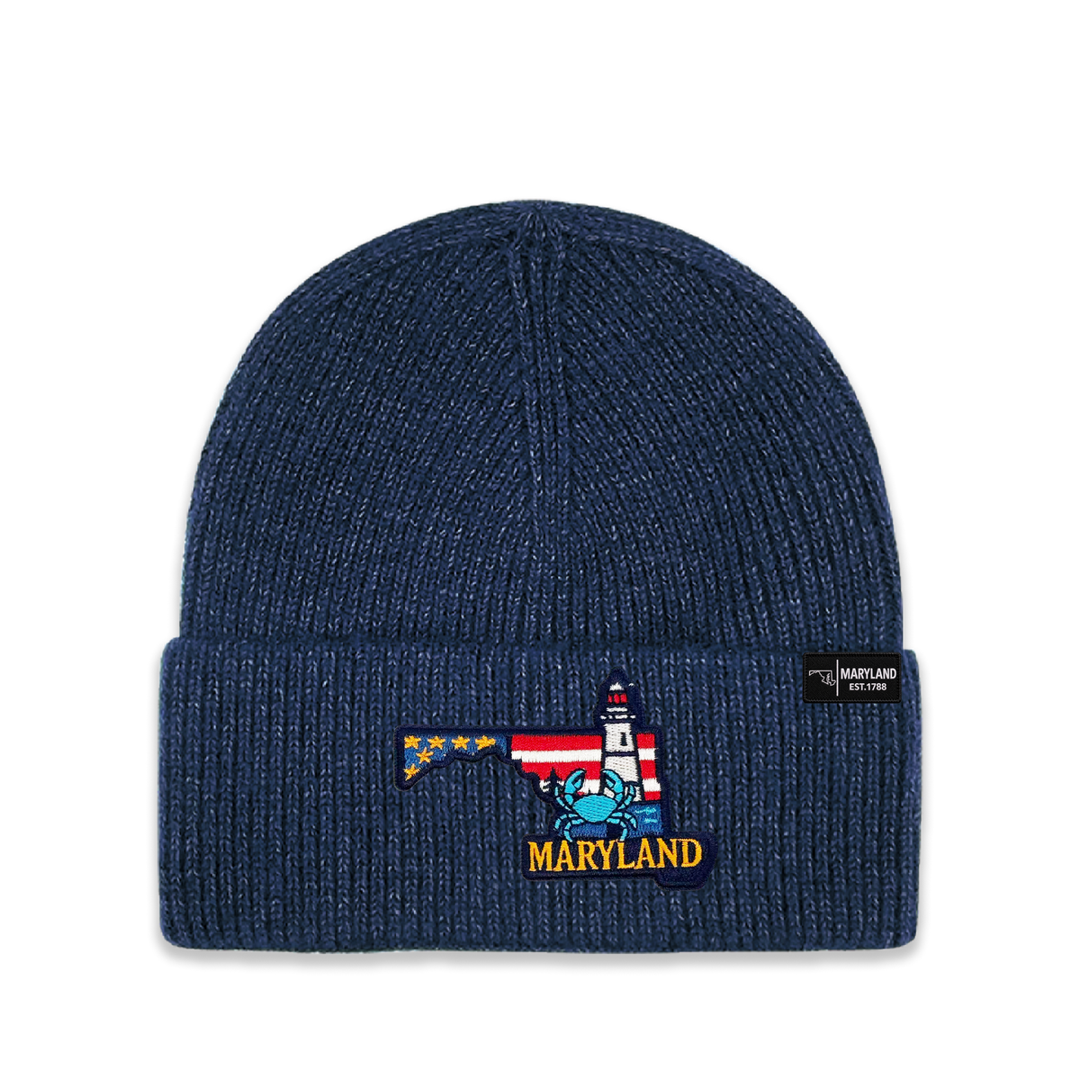 Maryland State Patch Beanie – Embroidered Cuffed Knit Hat