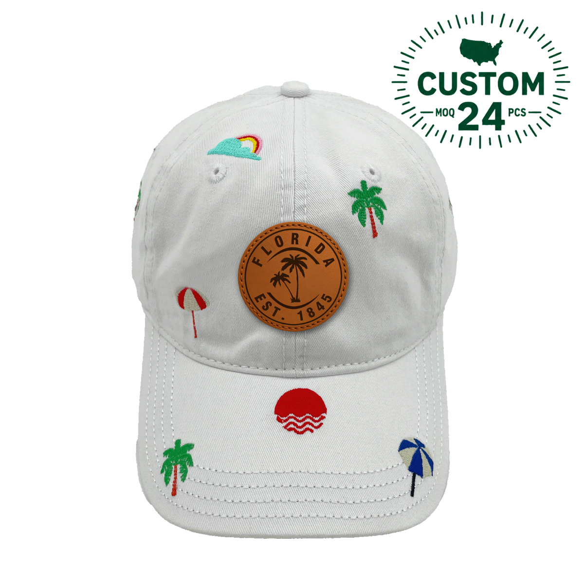 Florida Embroidery Baseball Cap Vacation Beach Hat for Ocean and Sunshine Lovers