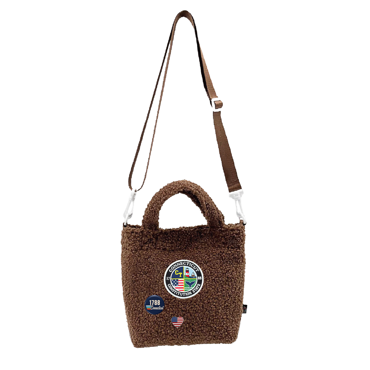 Connecticut Sherpa Mini Tote Bag | Cozy Fleece Crossbody Travel Bag