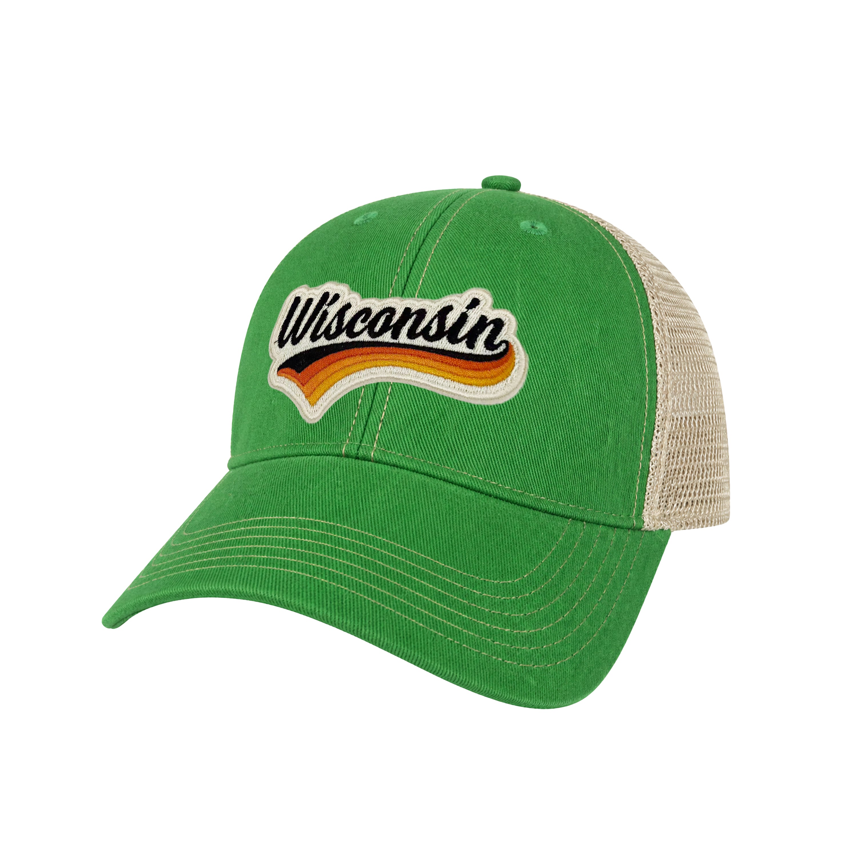Wisconsin Vintage Dirty Washed Trucker Hat – Retro State Patch Mesh Snapback Baseball Cap