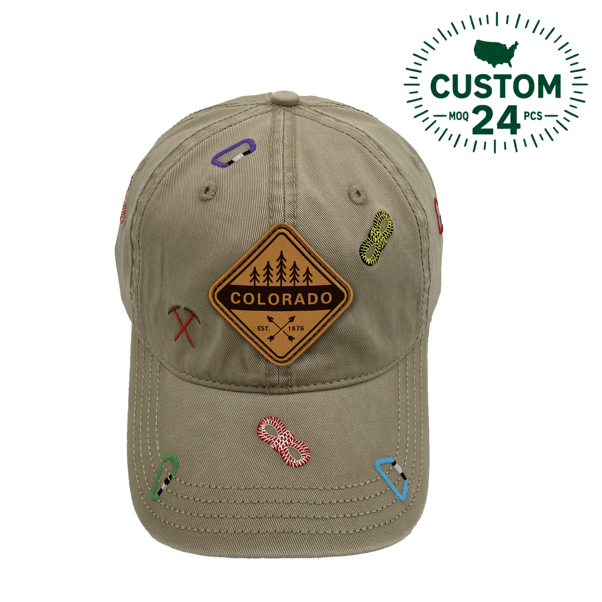 Colorado Hiking Adventure Baseball Cap Outdoor Climbing Rope & Carabiner Embroidered Hat for Travelers