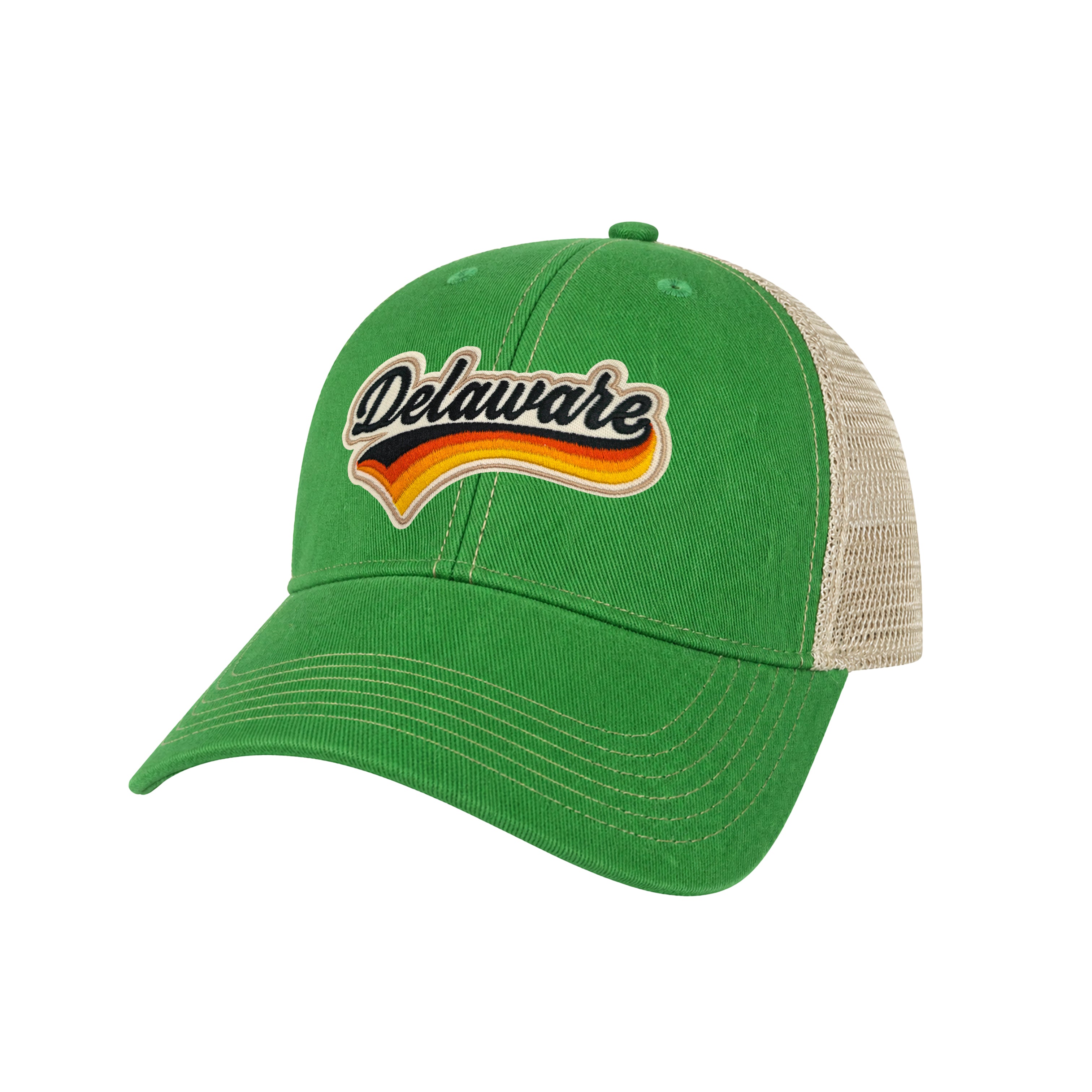 Delaware Vintage Dirty Washed Trucker Hat – Retro State Patch Mesh Snapback Baseball Cap