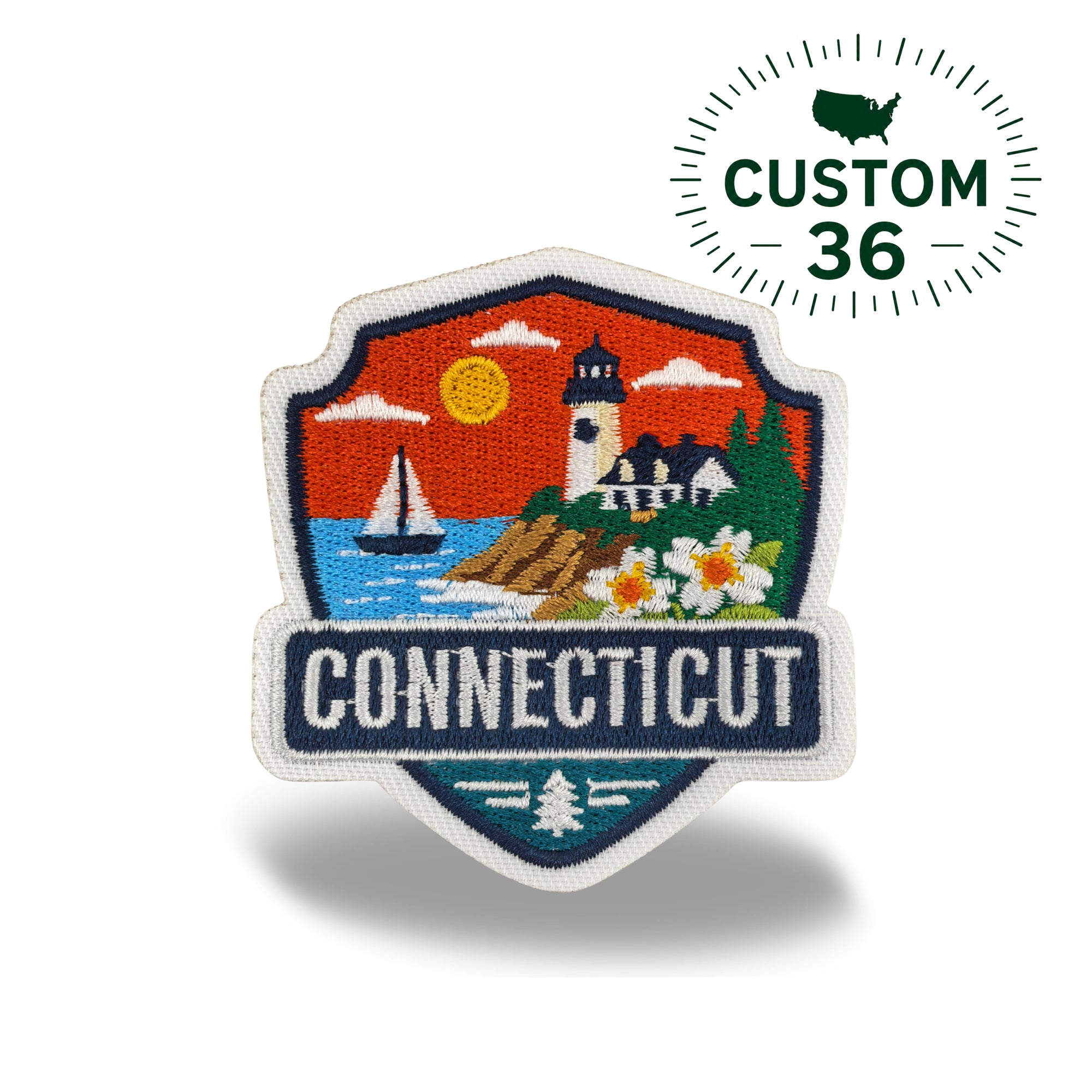 Connecticut Travel Iron-on Embroidered Patch | New England Souvenir Patch for Hats, Jackets & Backpacks