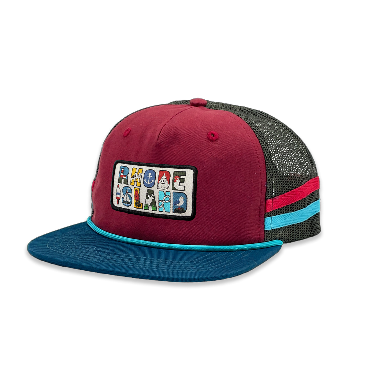Rhode Island Side Stripe Baseball Cap | Illustrated Mesh Back Outdoor Hat