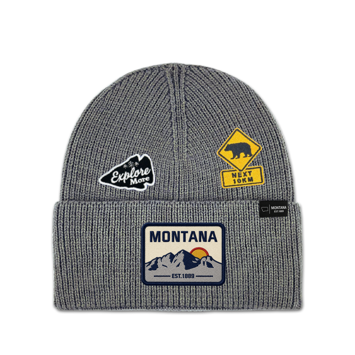 Montana Explore More Multi Patch Knit Beanie - Outdoor Adventure Hat
