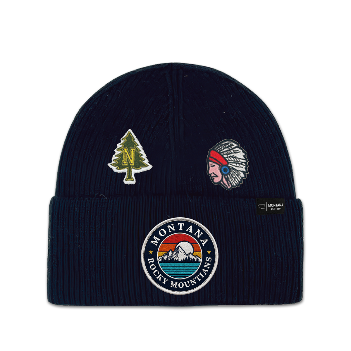 Montana Rocky Mountains Multi Patch Knit Beanie - Heritage Winter Hat