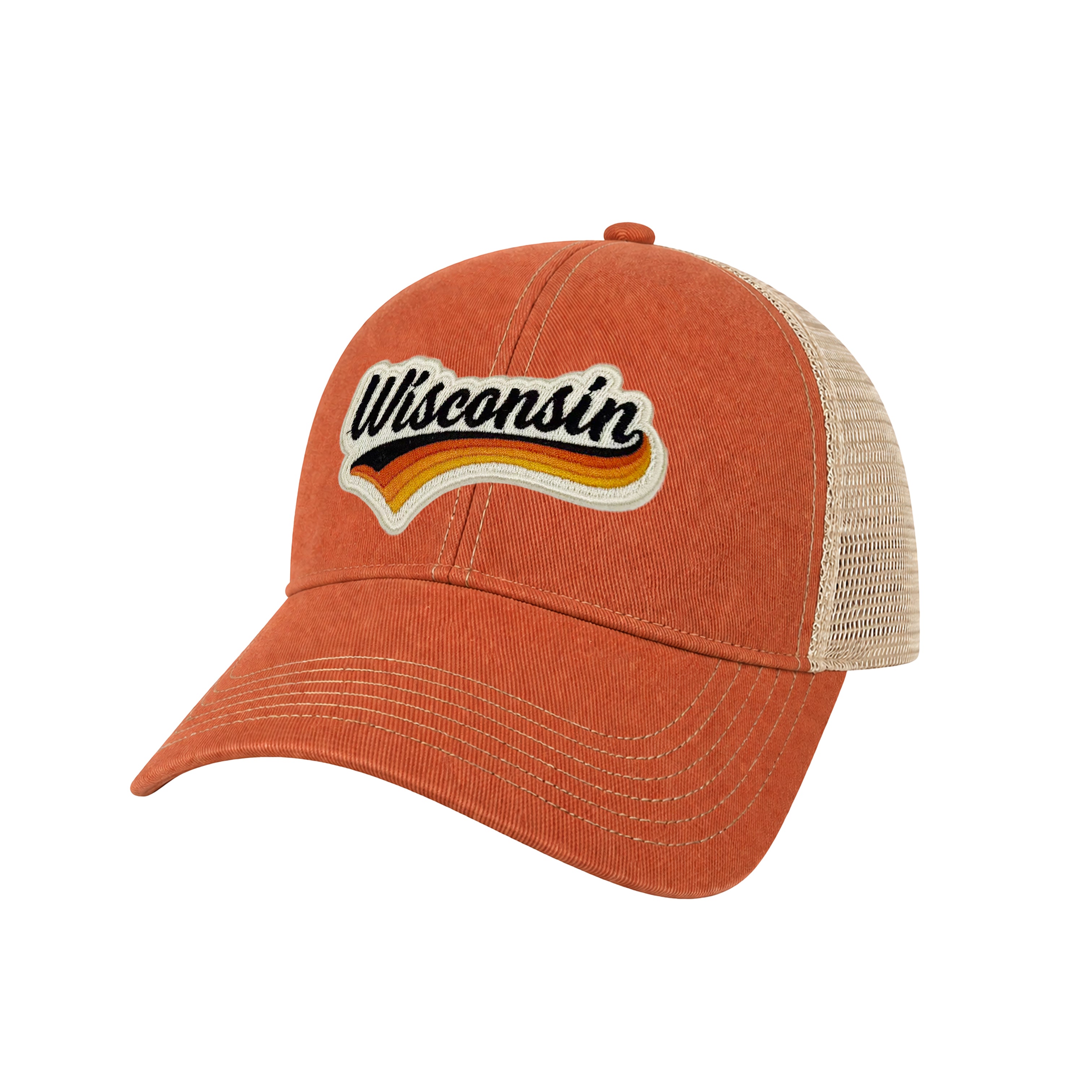 Wisconsin Vintage Dirty Washed Trucker Hat – Retro State Patch Mesh Snapback Baseball Cap