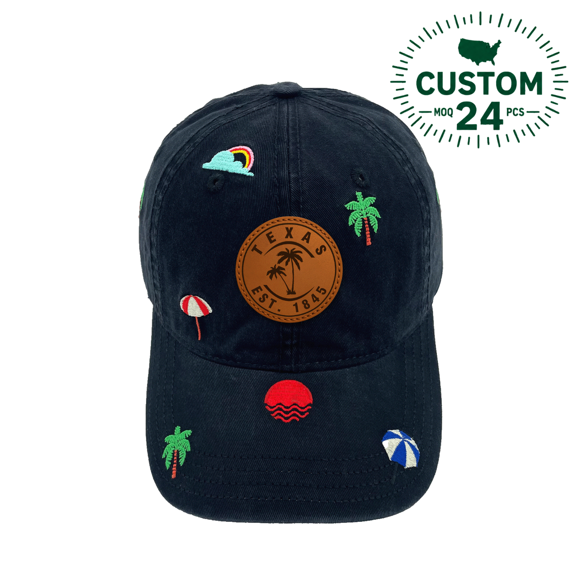Texas Beach Embroidered Baseball Cap Palm Tree Summer Vacation Outdoor Hat
