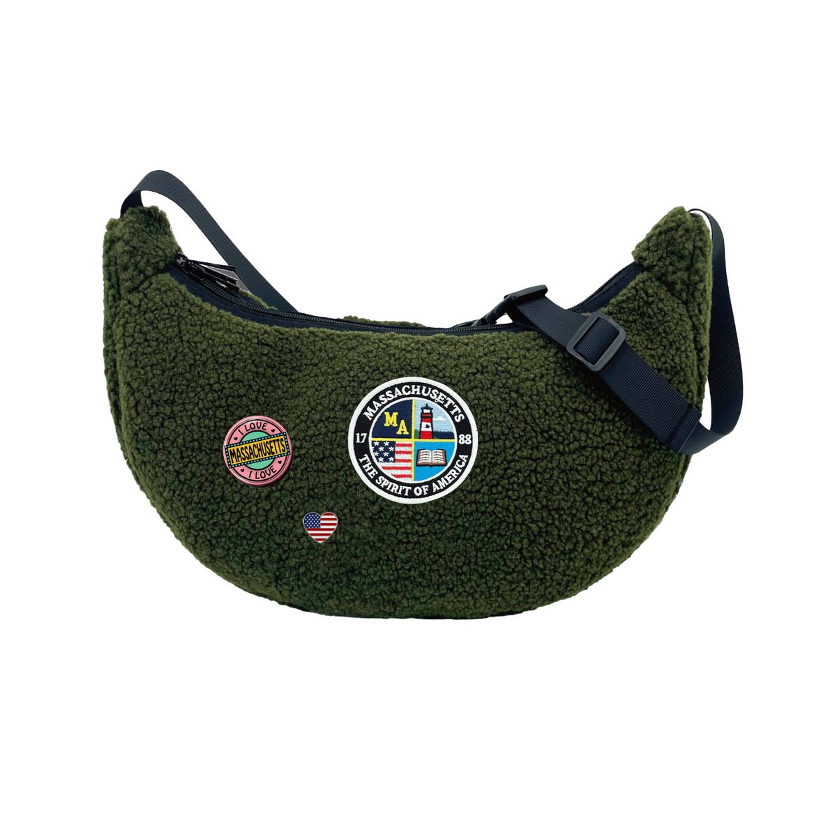 Massachusetts Sherpa Round Shoulder Bag | Cozy Fleece Crossbody Bag