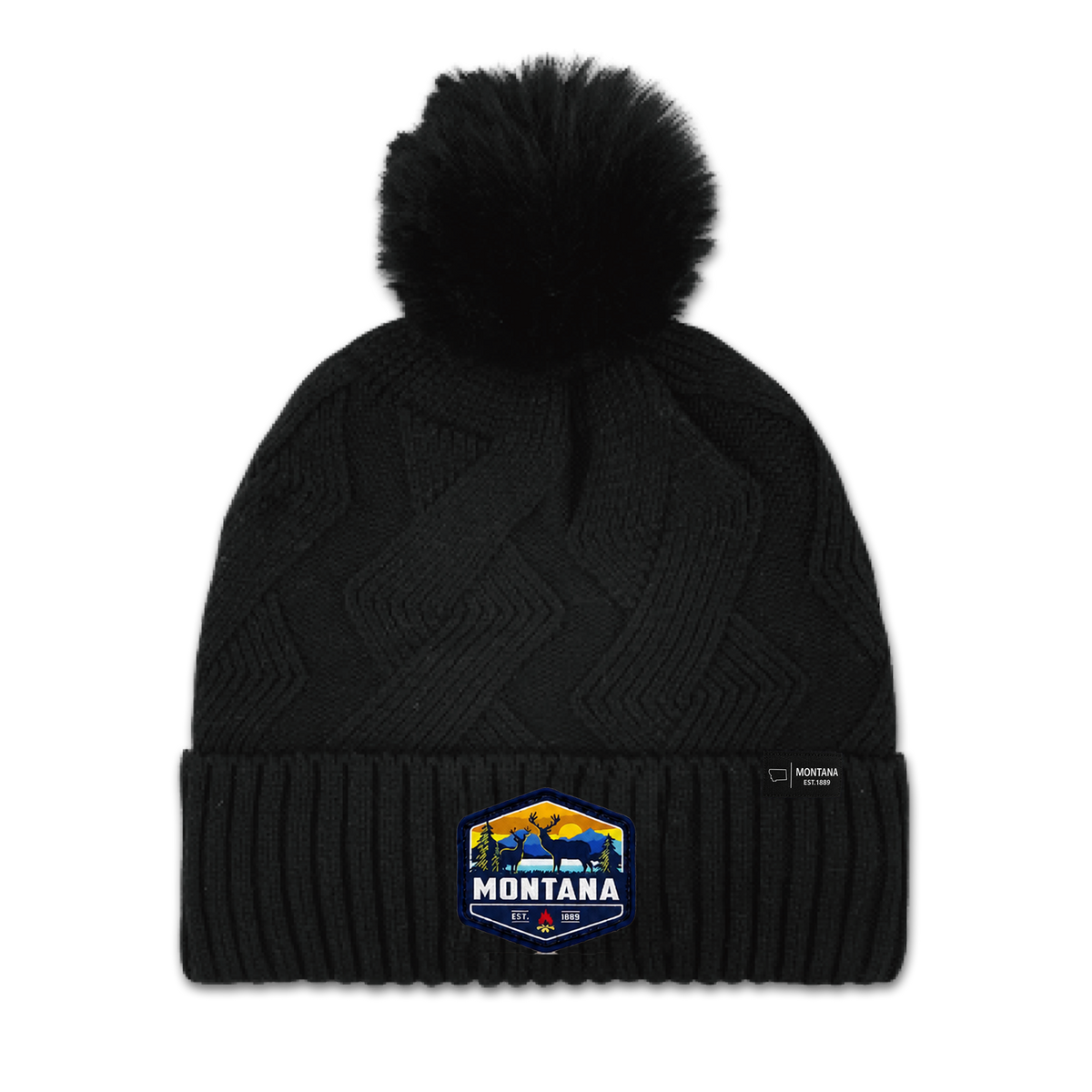 Montana Diamond Pom Knit Beanie - Fleece Lined Winter Hat