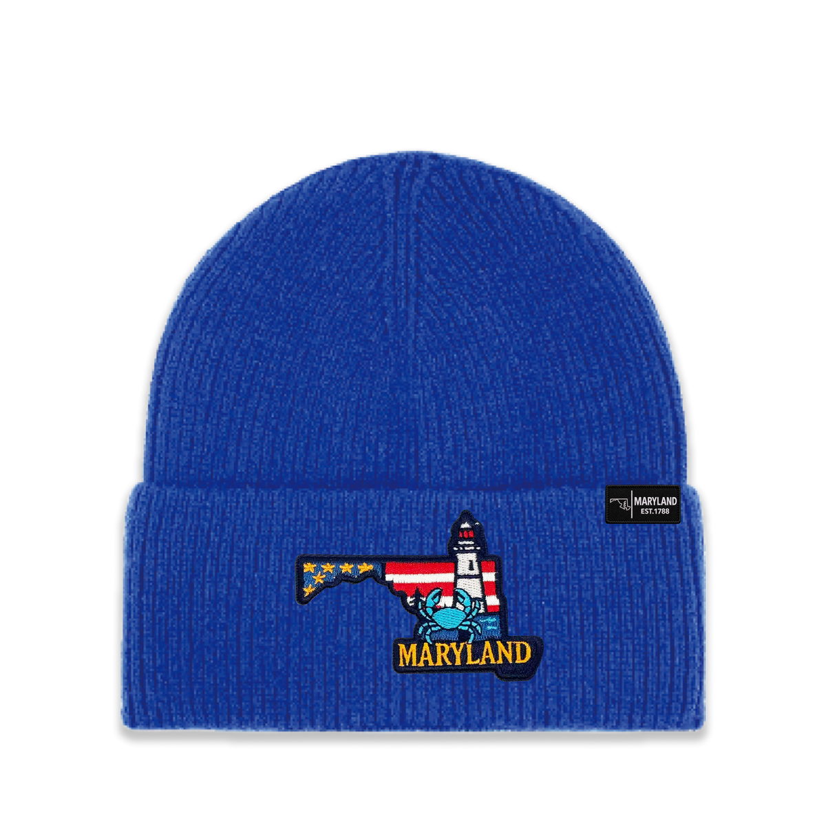 Maryland State Patch Beanie – Embroidered Cuffed Knit Hat