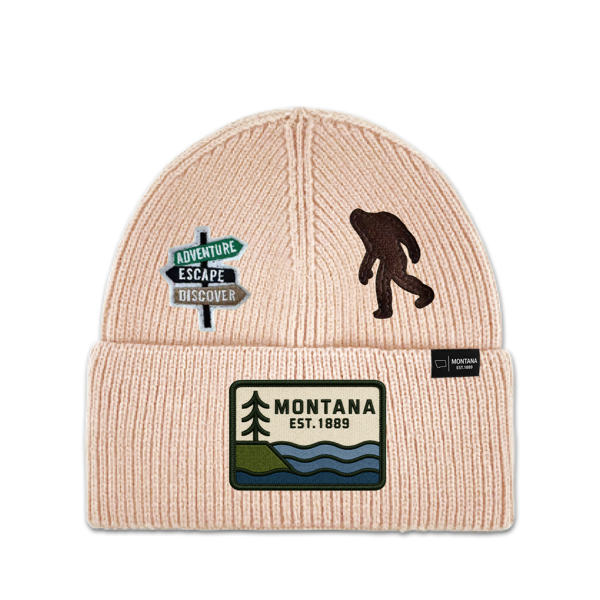 Montana Adventure Multi Patch Knit Beanie - Outdoor Souvenir Winter Hat