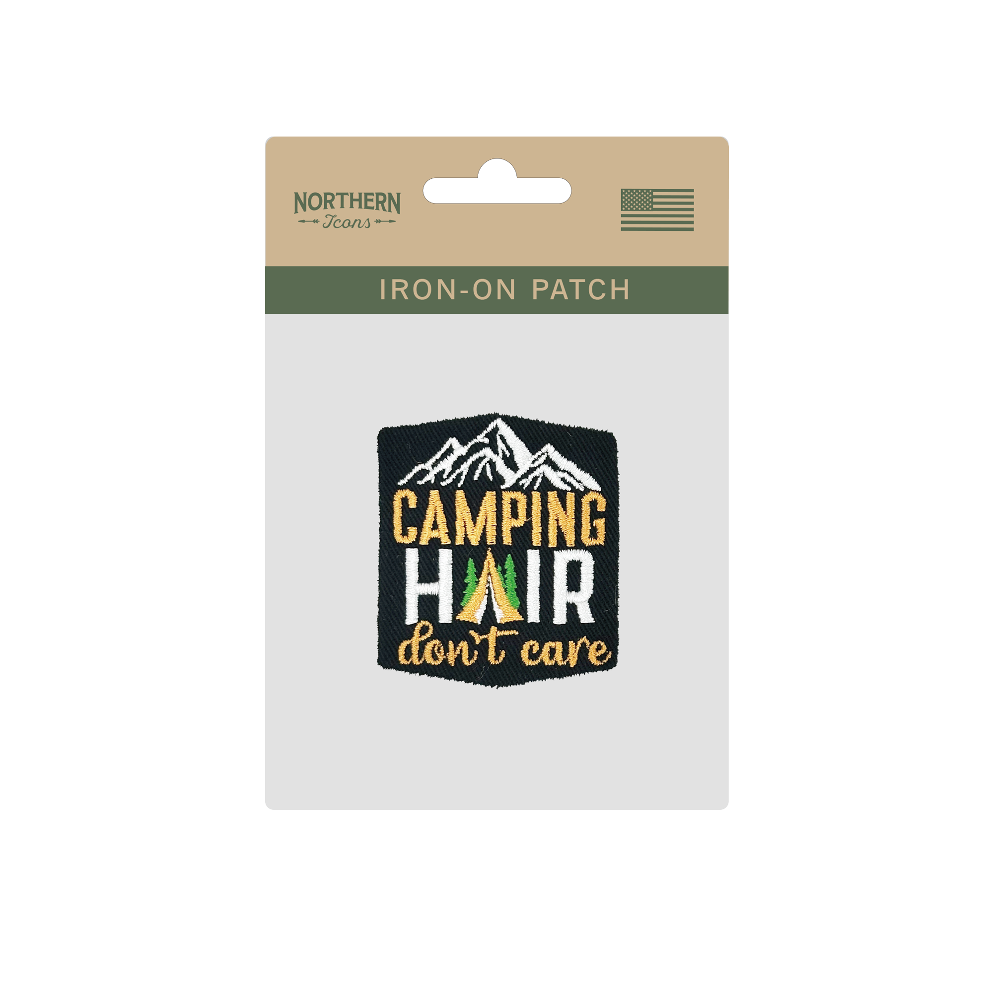 Camping Hair Don't Care Iron On Embroidery Patch