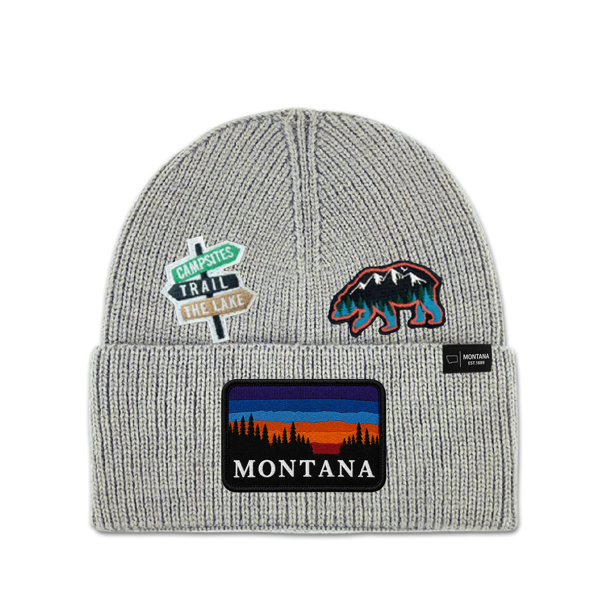 Montana Camping Trail Multi Patch Knit Beanie - Outdoor Winter Hat