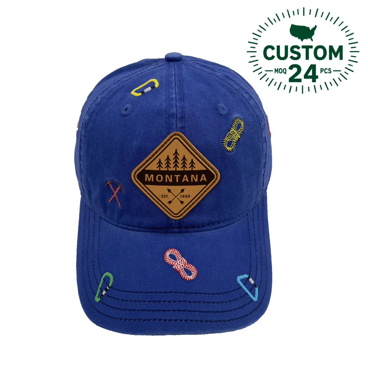 Montana Hiking Adventure Baseball Cap Outdoor Climbing Rope & Carabiner Embroidered Hat for Travelers