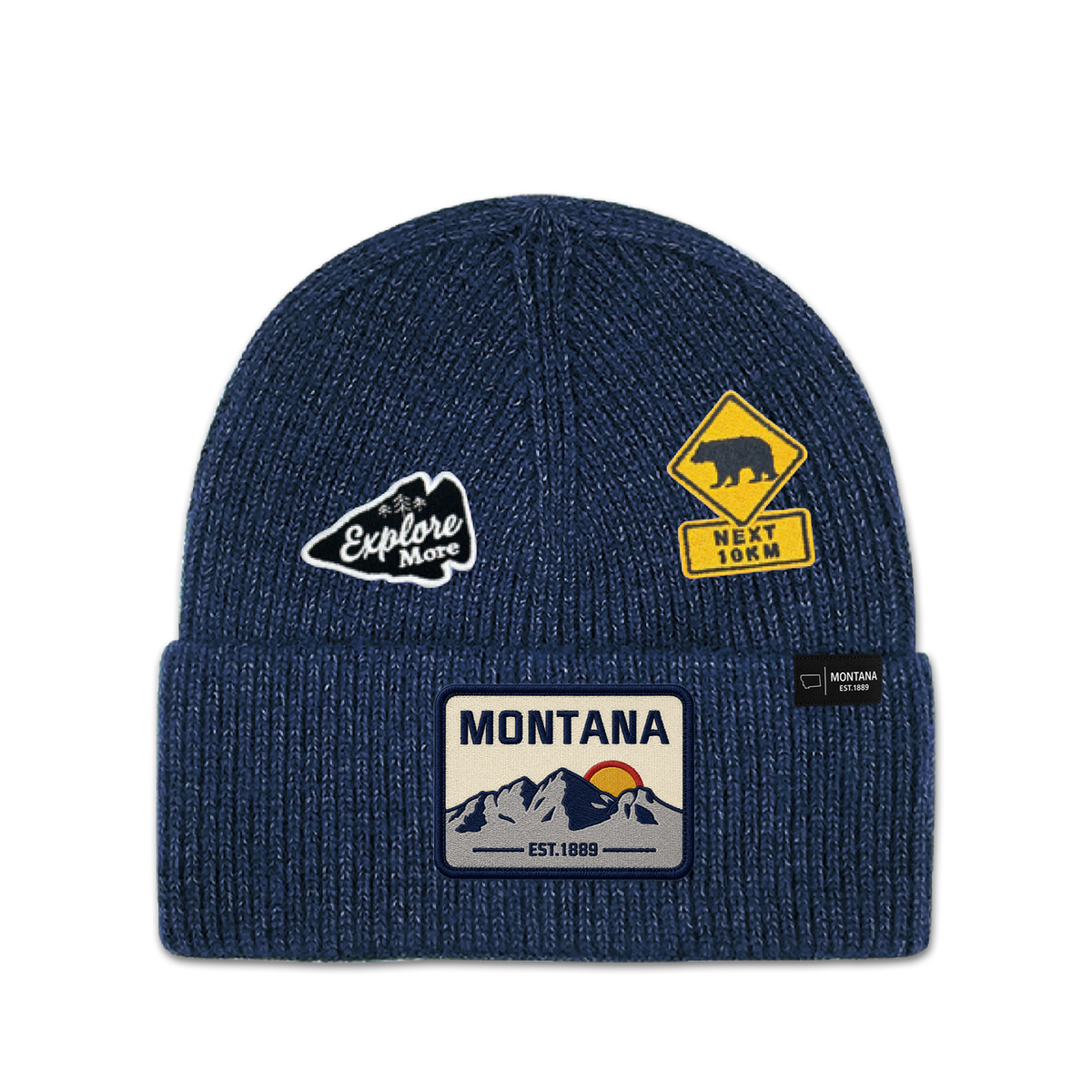 Montana Explore More Multi Patch Knit Beanie - Outdoor Adventure Hat
