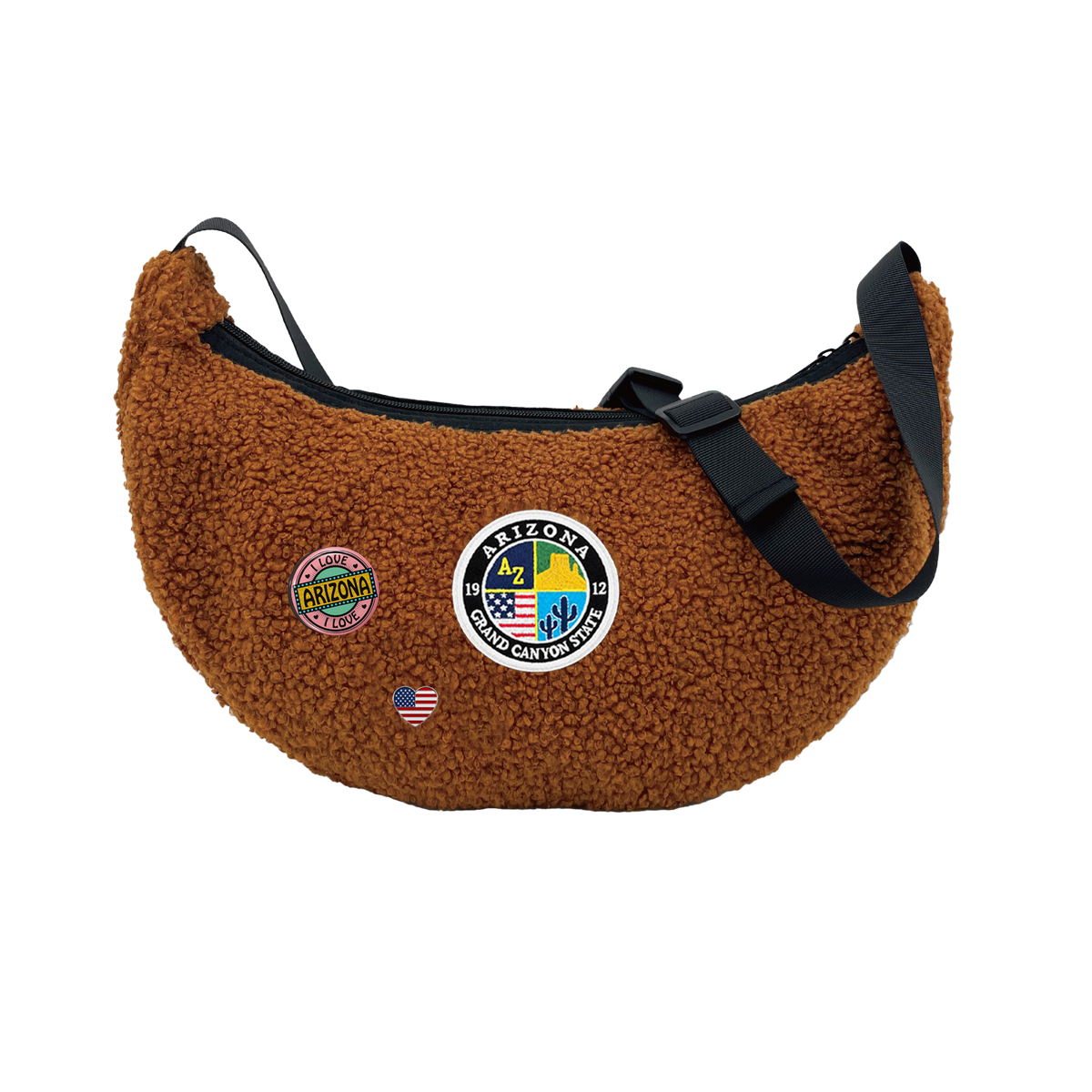 Arizona Sherpa Round Shoulder Bag | Cozy Fleece Crossbody Bag