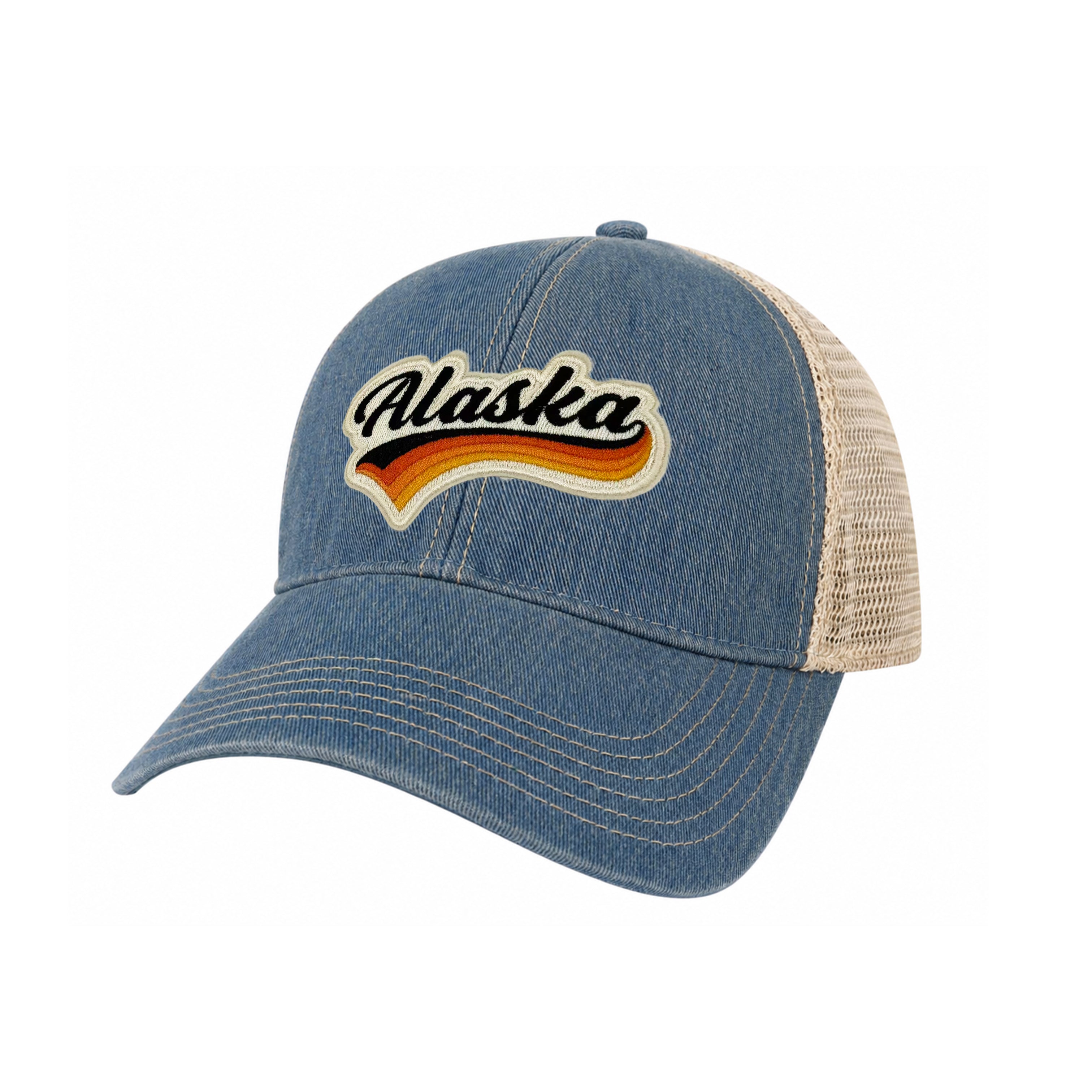 Alaska Vintage Dirty Washed Trucker Hat – Retro State Patch Mesh Snapback Baseball Cap