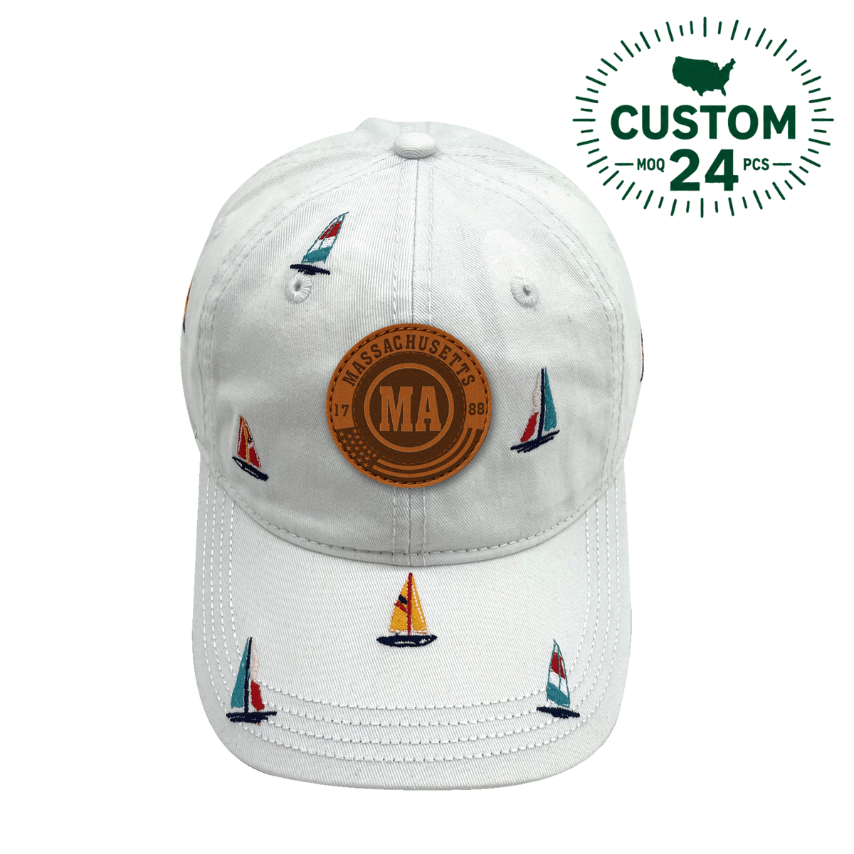 Massachusetts Sailing Baseball Cap Coastal Embroidered Nautical Boat Hat for Summer Travel