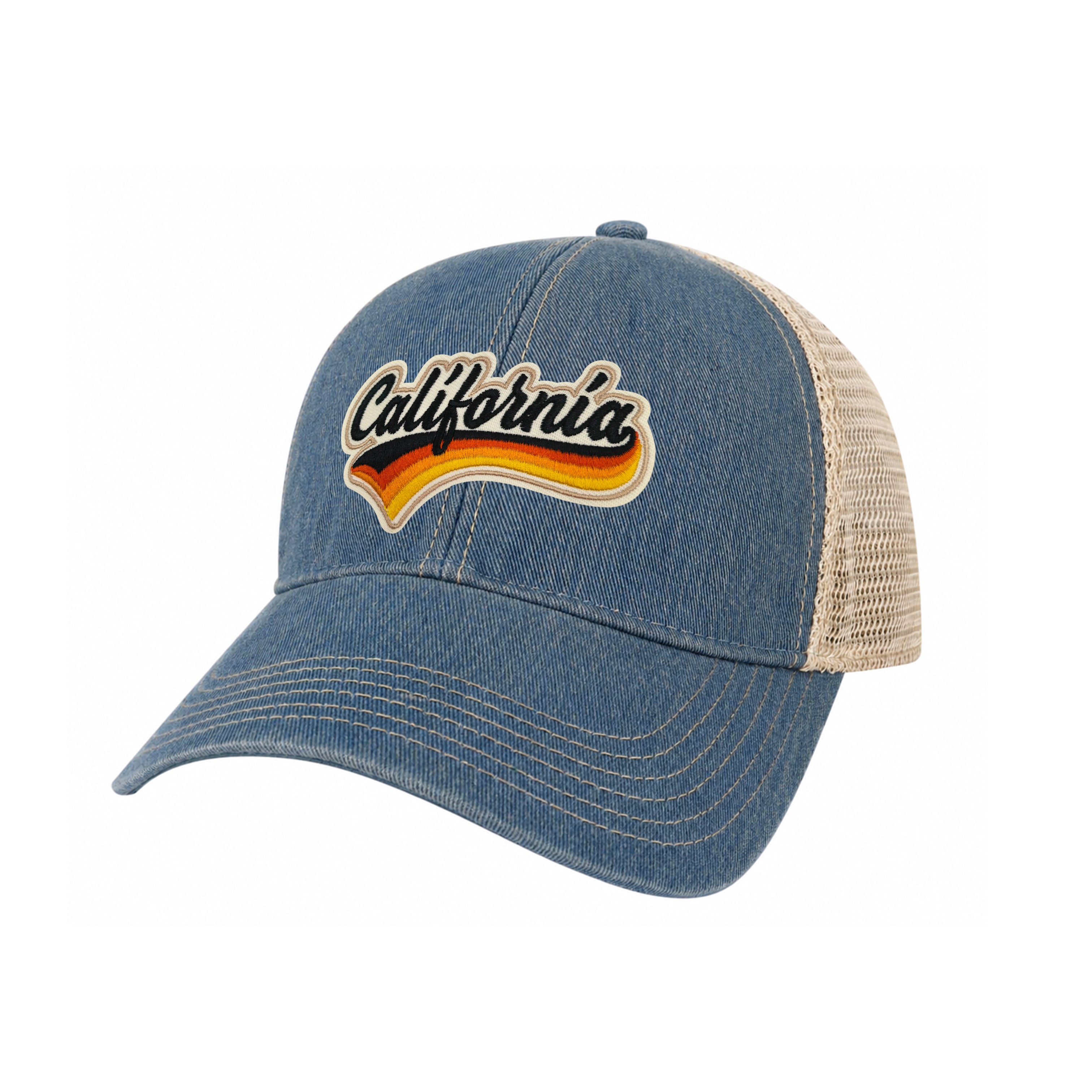 California Vintage Dirty Washed Trucker Hat – Retro State Patch Mesh Snapback Baseball Cap