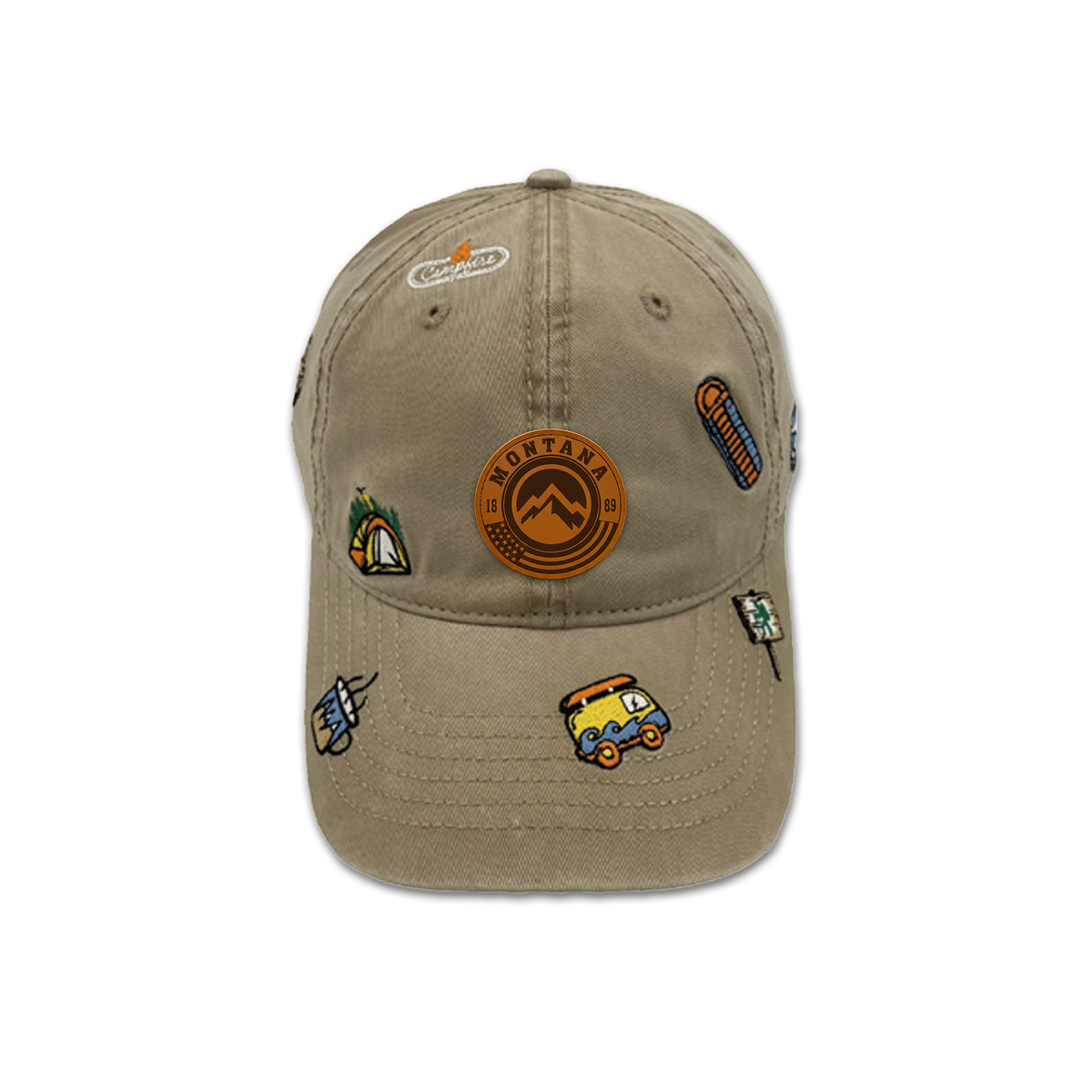 Montana Camping Adventure All Over Embroidered Baseball Cap