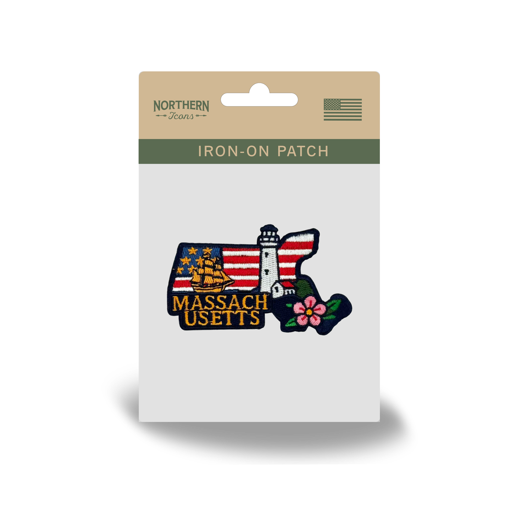 Massachusetts State Embroidered Patch State Shape Lighthouse Ship Souvenir Badge