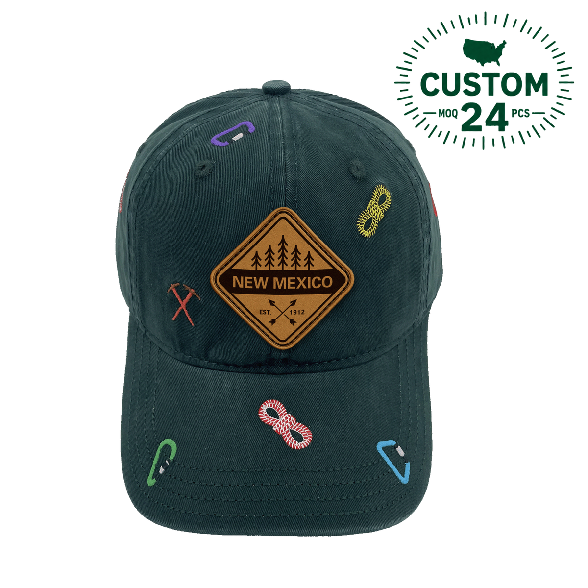 New Mexico Hiking Adventure Baseball Cap Outdoor Climbing Rope & Carabiner Embroidered Hat for Travelers