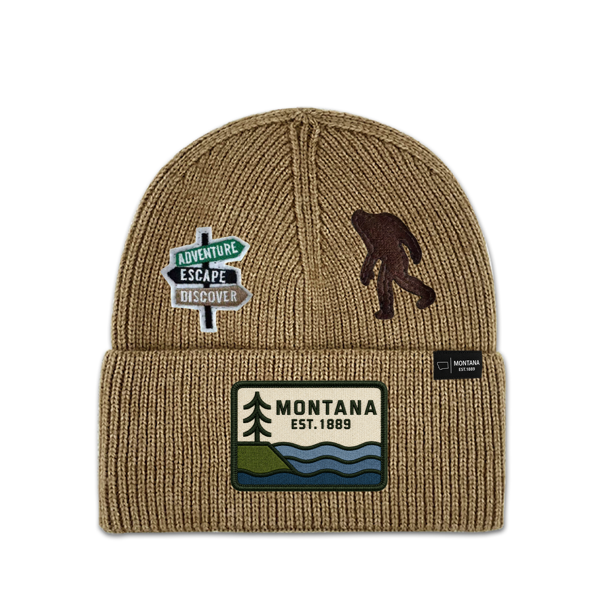 Montana Adventure Multi Patch Knit Beanie - Outdoor Souvenir Winter Hat