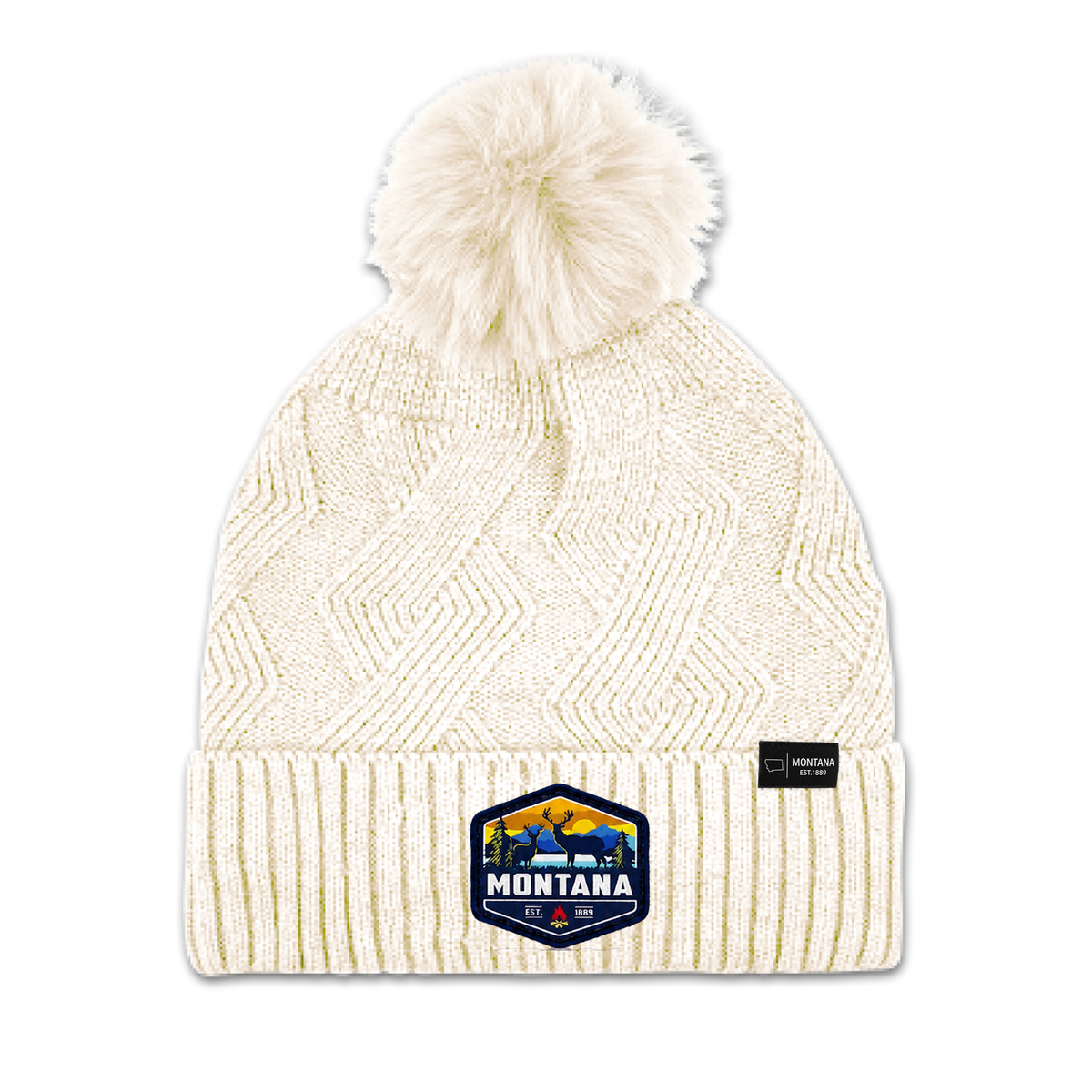 Montana Diamond Pom Knit Beanie - Fleece Lined Winter Hat