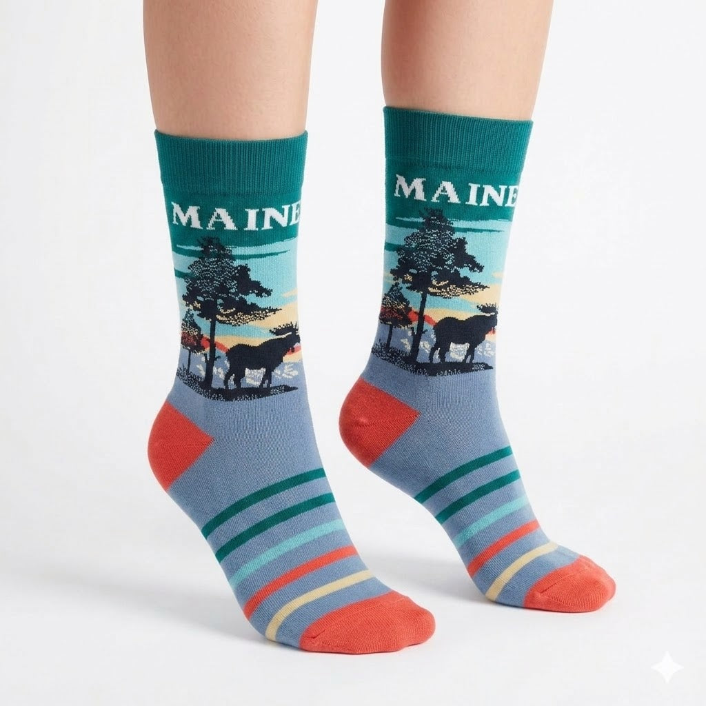 Maine Moose Wilderness Crew Socks for Outdoor Lovers