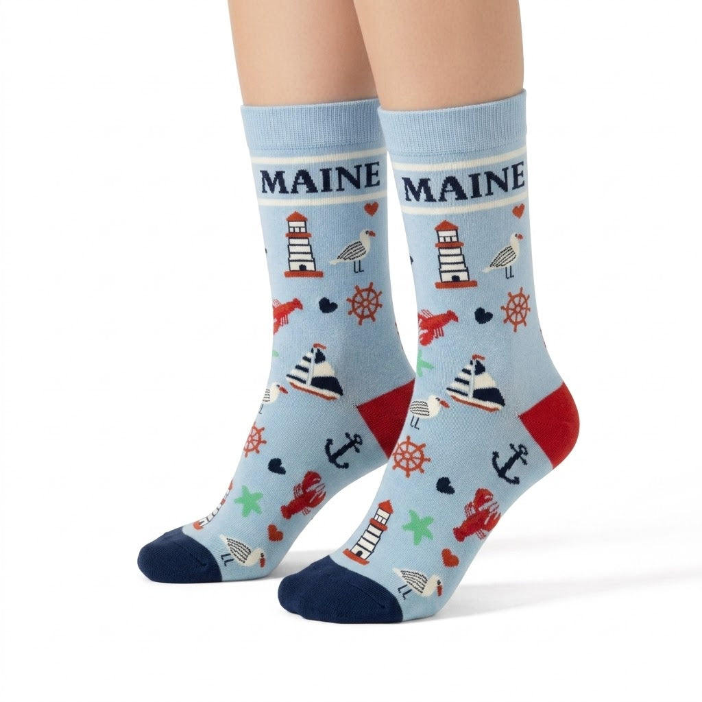 Maine Coastal Lighthouse Crew Socks for Nautical Lovers