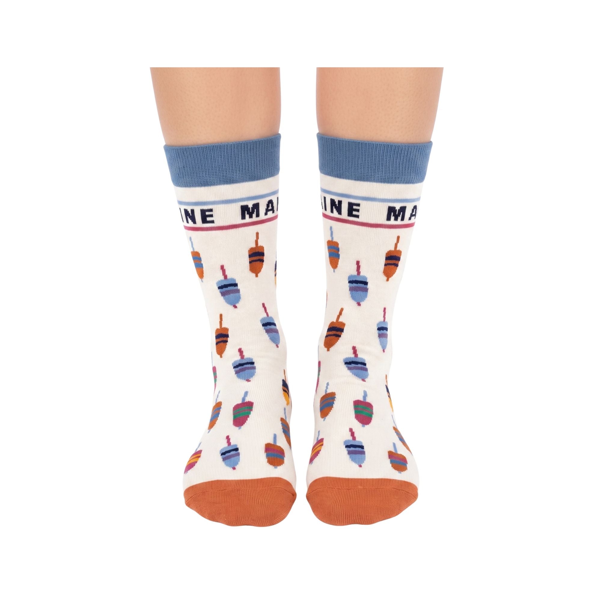 Maine Lobster Buoy Pattern Crew Socks Colorful Coastal Nautical Hosiery