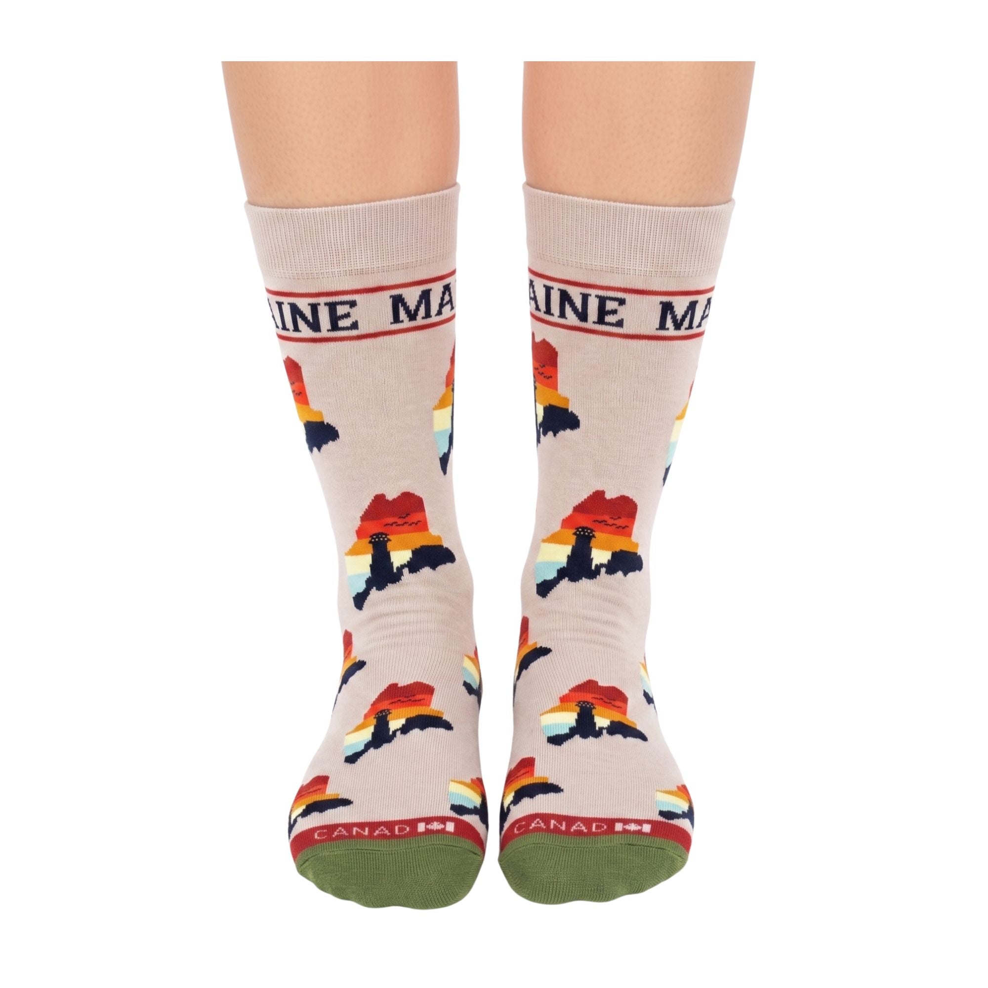Maine Lighthouse Coastal Crew Socks Retro Ocean Travel Style
