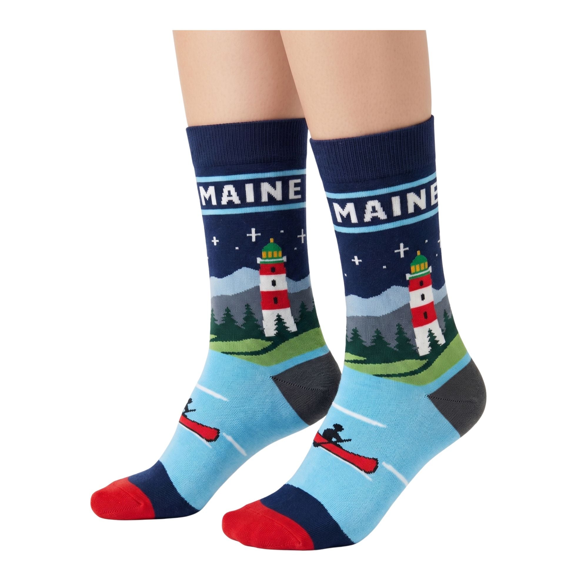 Maine Lighthouse Canoe Crew Socks Coastal Outdoor Adventure Style