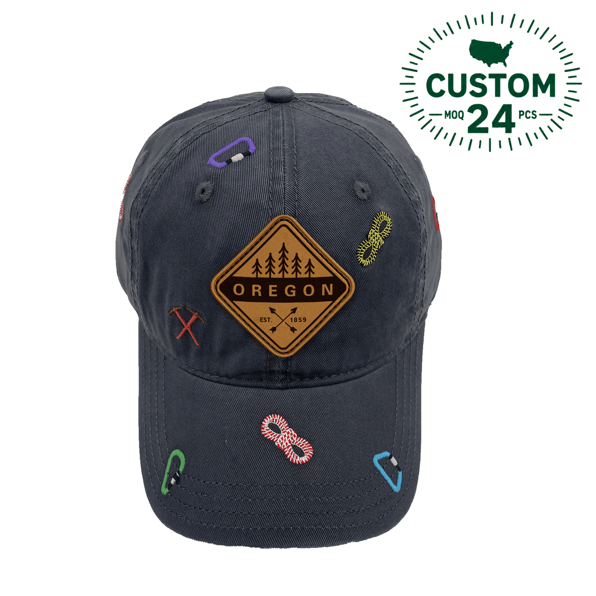 Oregon Hiking Adventure Baseball Cap Outdoor Climbing Rope & Carabiner Embroidered Hat for Travelers