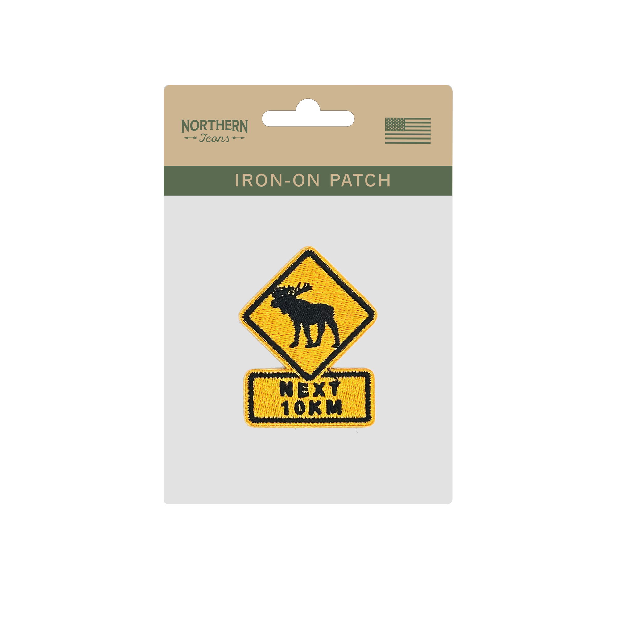 Moose Crossing Road Sign Iron On Embroidery Patch