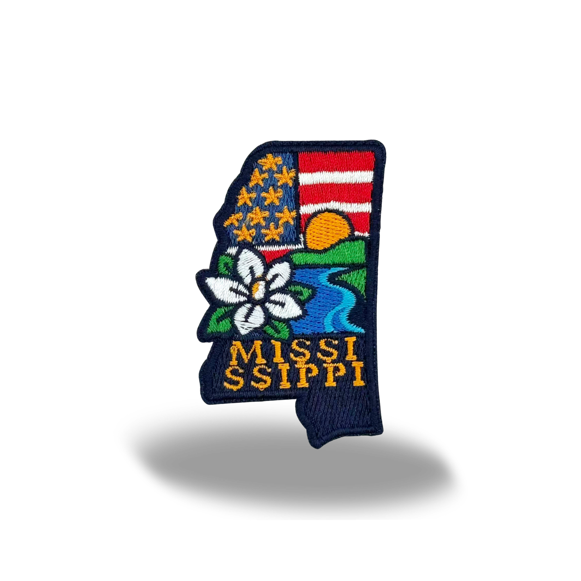 Mississippi State Embroidered Patch State Shape Magnolia River Badge