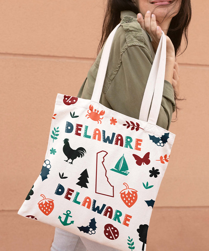 Delaware Icon Canvas Tote Bag – Delaware State Map Travel Souvenir Shopping Tote