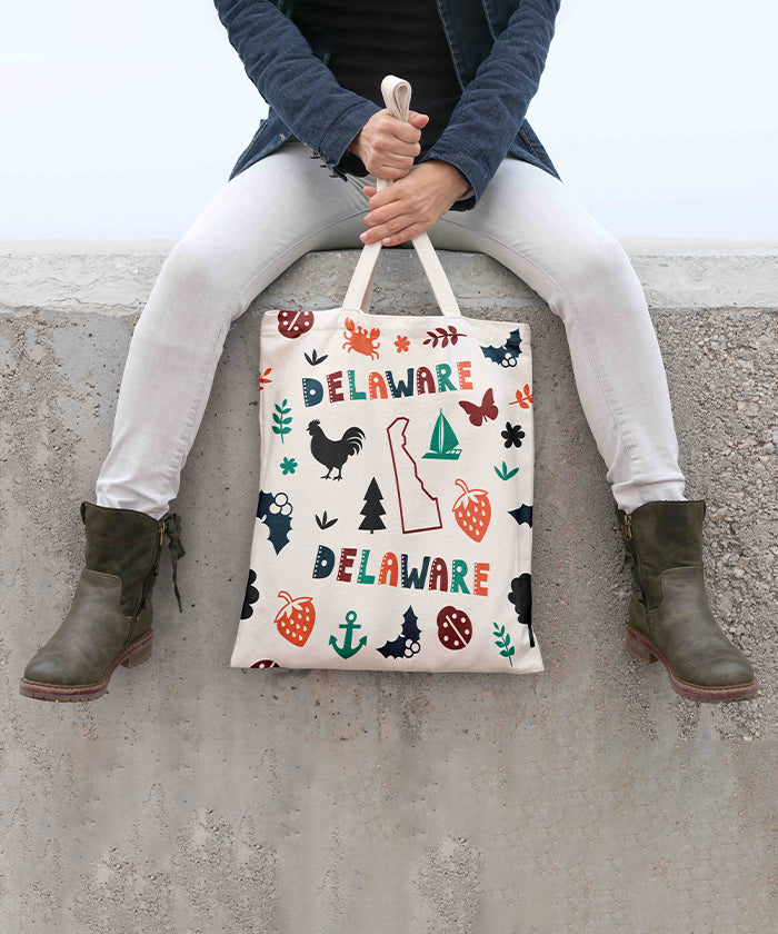 Delaware Icon Canvas Tote Bag – Delaware State Map Travel Souvenir Shopping Tote