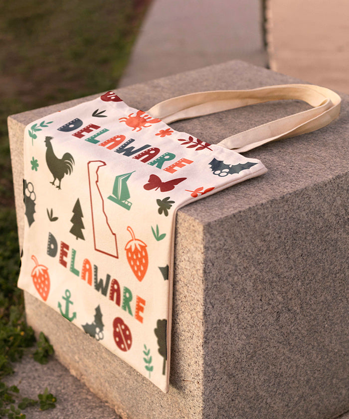 Delaware Icon Canvas Tote Bag – Delaware State Map Travel Souvenir Shopping Tote