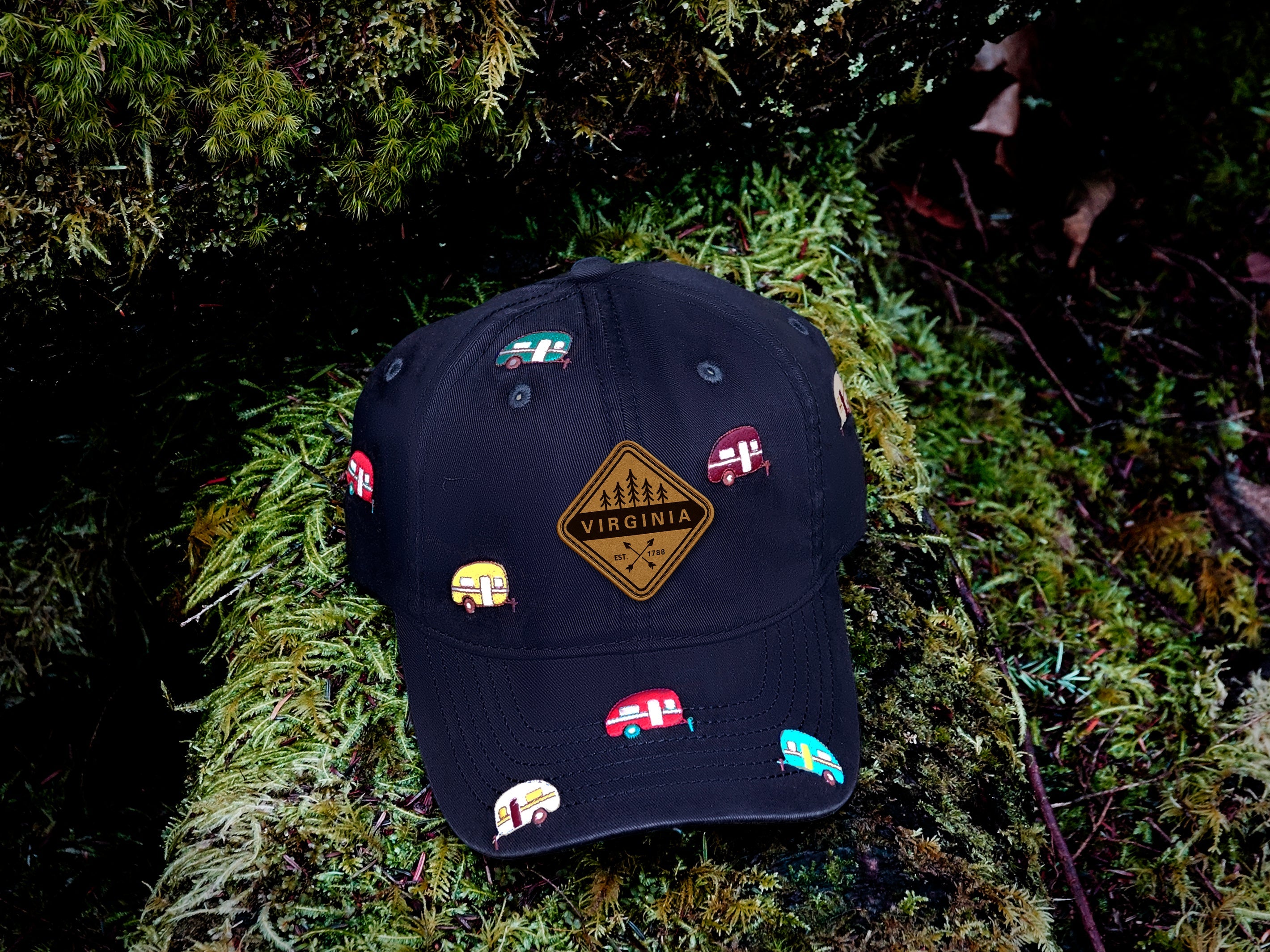 Virginia Camping Trailer Embroidered Adventure Outdoor Baseball Cap for Road Trip & Travel