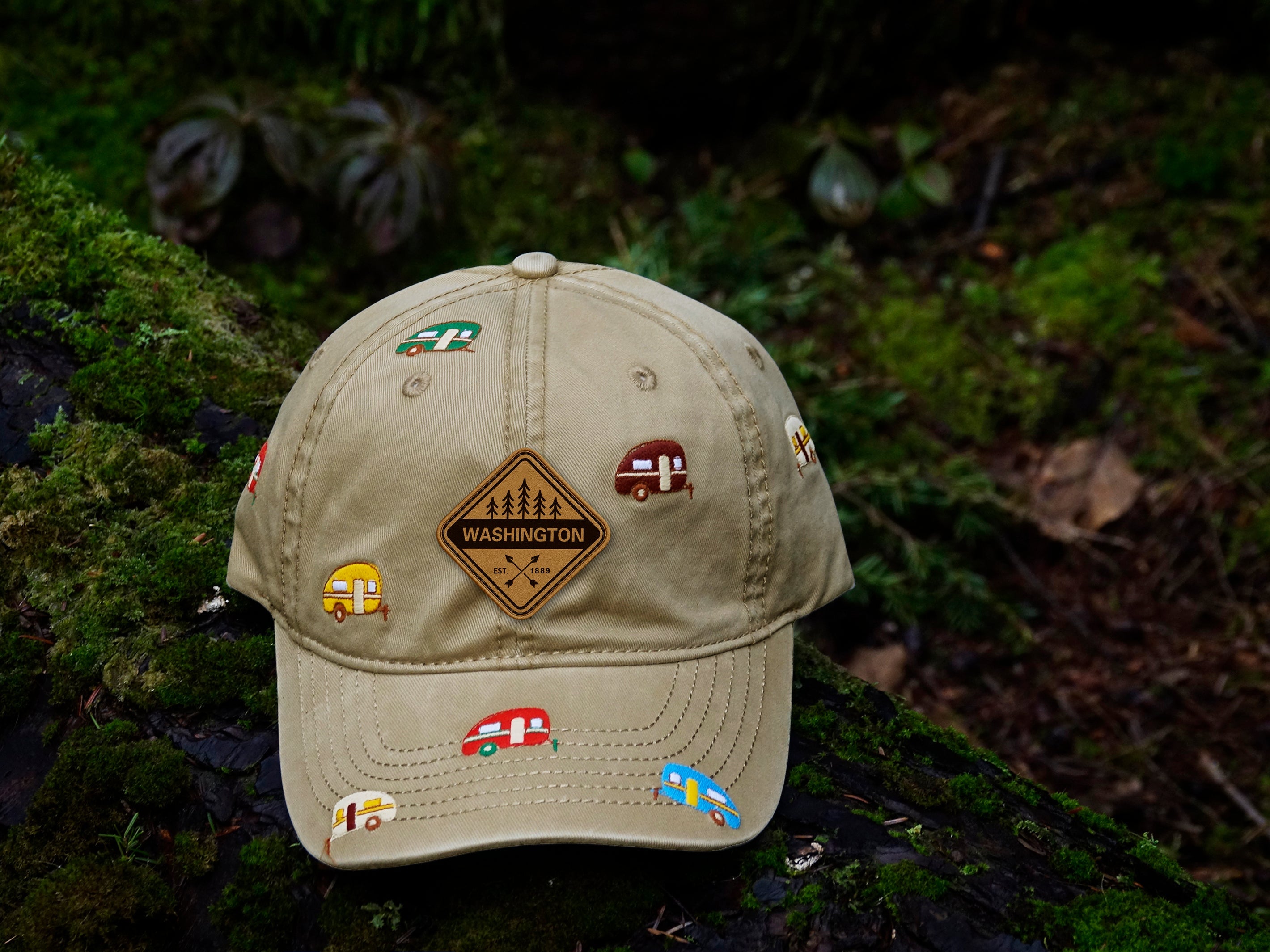 Washington State Camper Embroidered Baseball Cap ¨C Outdoor Adventure Travel Hat for Road Trips